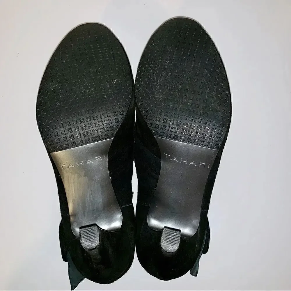Tahari Greyson black suede high heel booties 7
